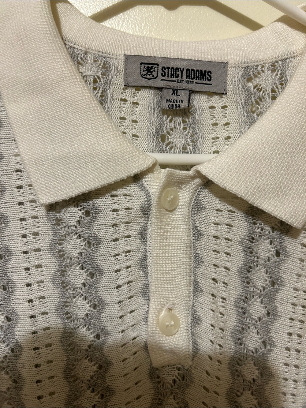 Stacy Adams Open-Knit Cream Polo Sz XLT